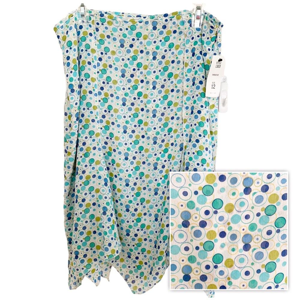 SC Collection Vintage White Aqua Polka Dot Hankerchief Hem Skirt Size 12 NWT